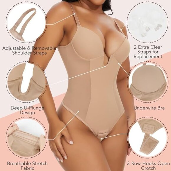 SHAPERIN Women's Backless Body Shaper Bra Faja Low Back Thong Shapewear Large - Picture 2 of 5